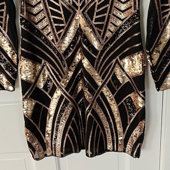 Express Black & Gold V Neck Stretch Sequin Mini Dress Small Mobwife Y2K 90’s - Picture 5 of 15